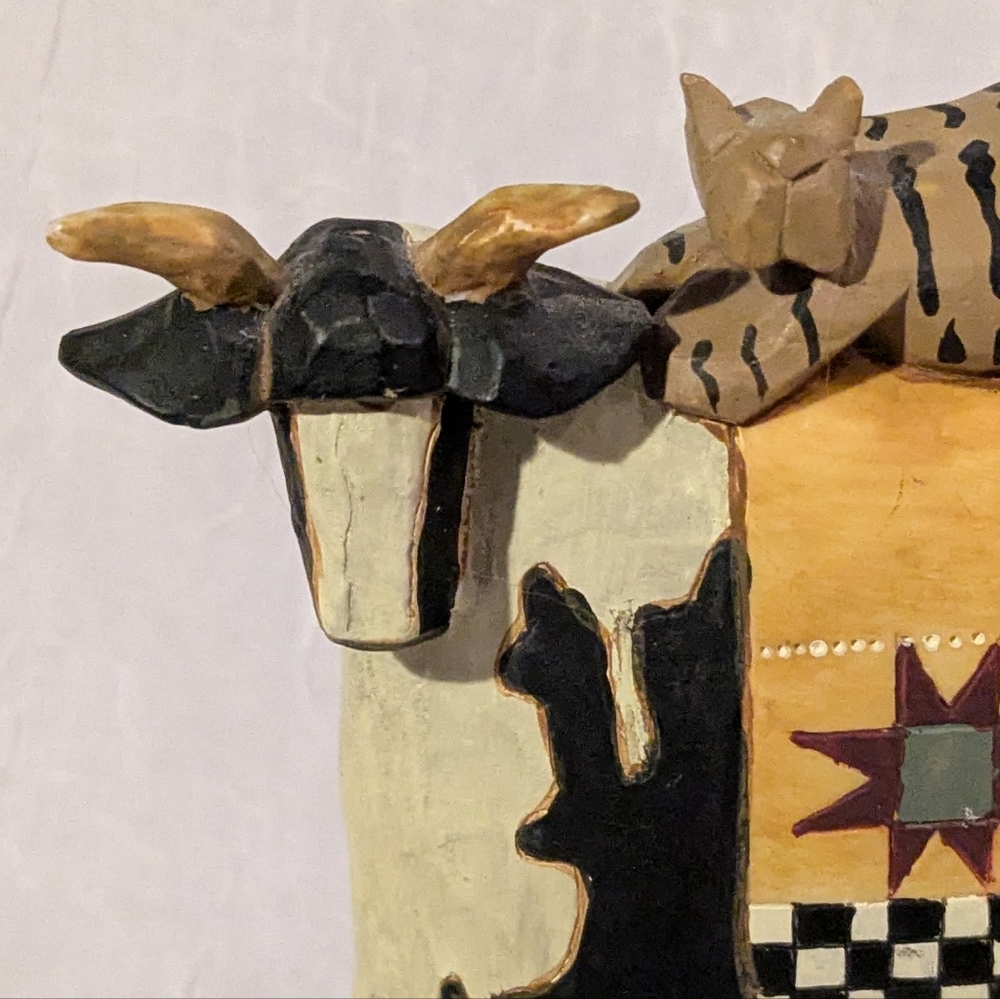 WilliRaye Studio Cow & Cat Figurine Wheels Pull Toy Rustic Farm Country Decor - Picture 4 of 13